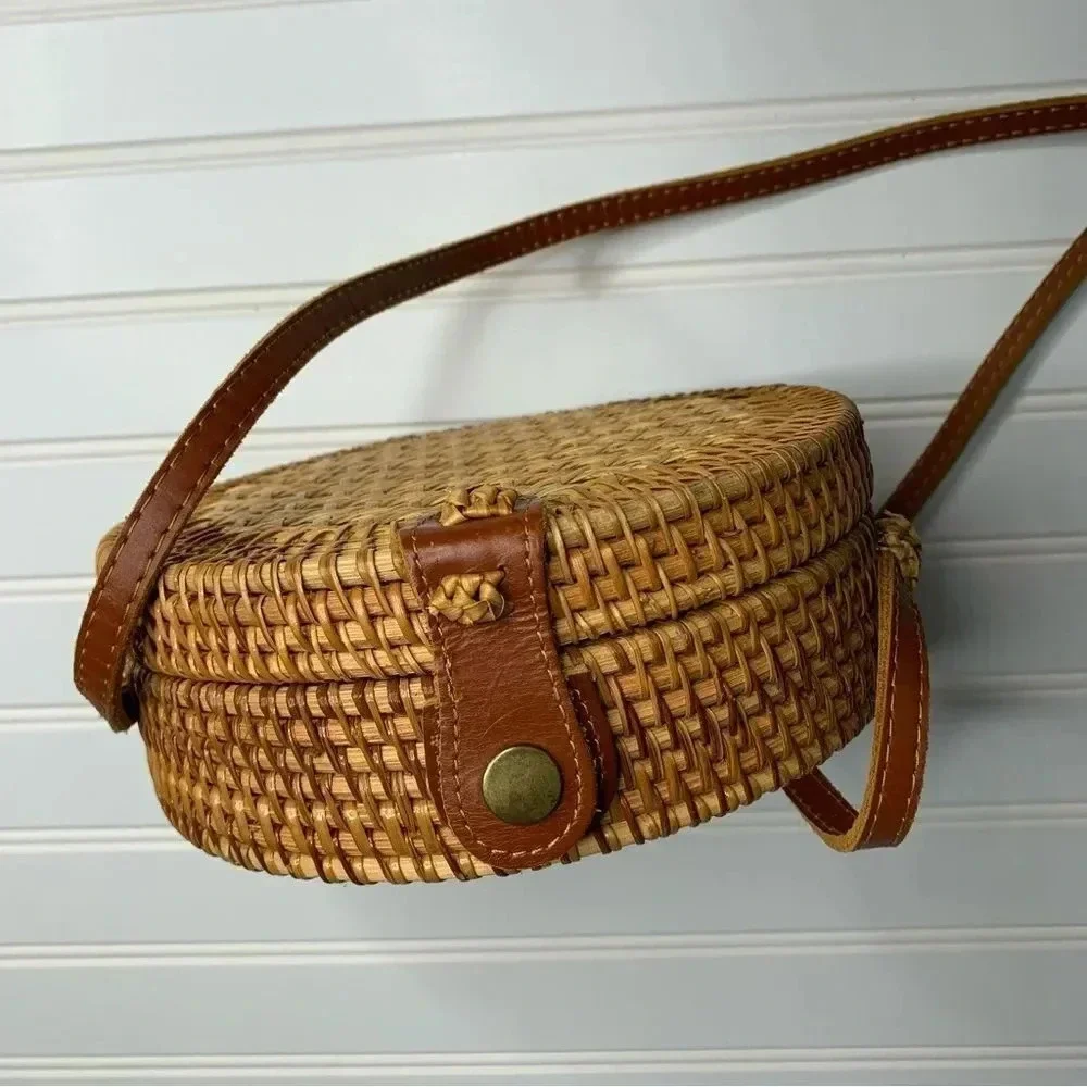 Bali Circle Crossbody Bag Wicker Boho Purse